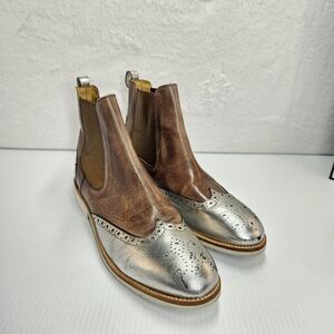 Melvin & Hamilton Amelie Chelsea Boots Brown Silver Leather EU 40 US 9 Women